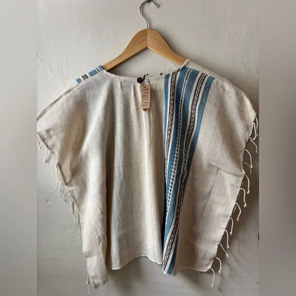 Baizaar Handmade Apparel Striped Cream and Brown Cotton Women's Top NWT - Picture 9 of 12